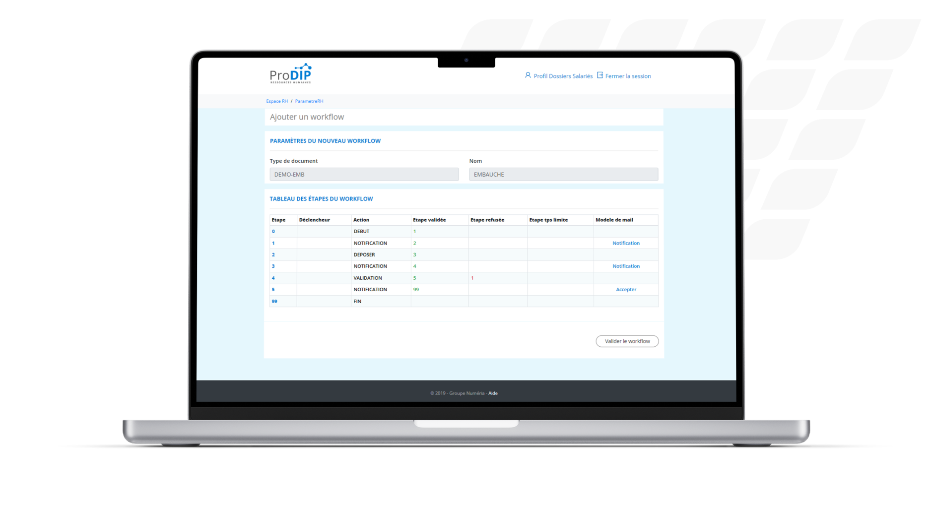 Product screen of Digitalization pay slips